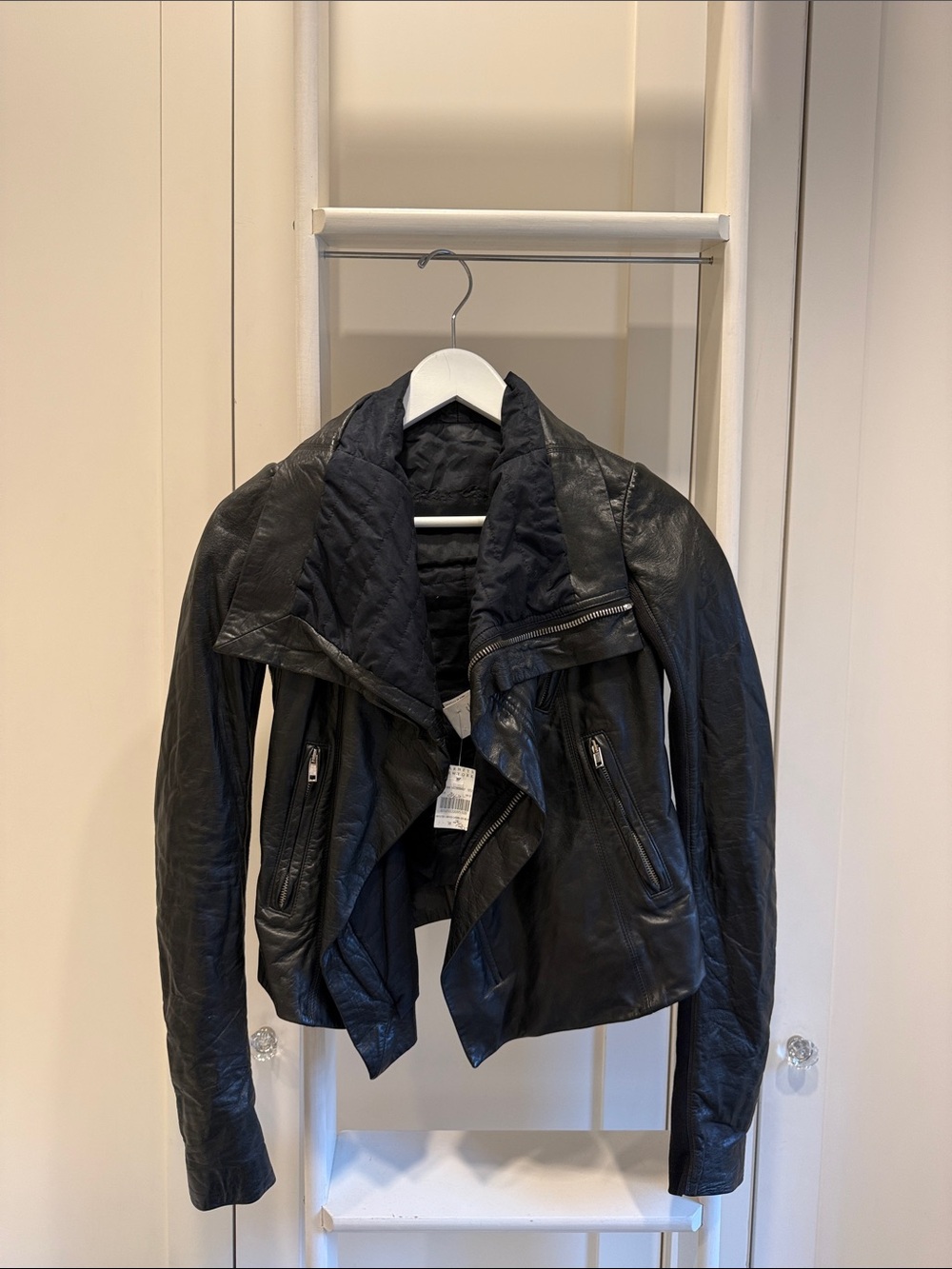 BNWT Rick Owens Classic Biker Lambskin Leather Jacket Black 38